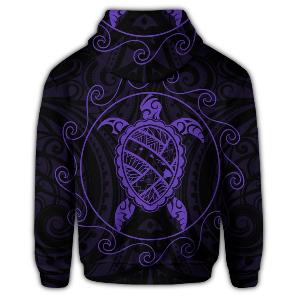 Hawaiian Map Turtle Wave Polynesian Zip Hoodie Purple - Polynesian Pride