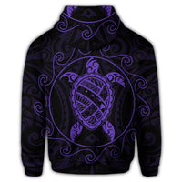 Hawaiian Map Turtle Wave Polynesian Zip Hoodie Purple - Polynesian Pride