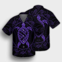 Hawaiian Map Turtle Wave Polynesian Hawaiian Shirt Purple - AH - Polynesian Pride