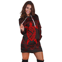 Hawaiian Map Turtle Wave Polynesian Hoodie Dress Red - AH - Polynesian Pride