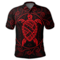 Hawaiian Map Turtle Wave Polynesian Polo Shirt Red - Polynesian Pride