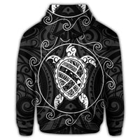 Hawaiian Map Turtle Wave Polynesian Zip Hoodie White - Polynesian Pride
