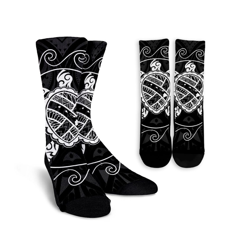 Hawaiian Map Turtle Wave Polynesian Crew Socks White - AH Crew Socks White - Polynesian Pride