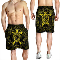 Hawaiian Map Turtle Wave Polynesian Men's Shorts Yellow - AH - Polynesian Pride