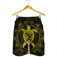 Hawaiian Map Turtle Wave Polynesian Men's Shorts Yellow - AH - Polynesian Pride
