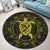 Hawaiian Map Turtle Wave Polynesian Round Carpet Yellow - AH - Polynesian Pride