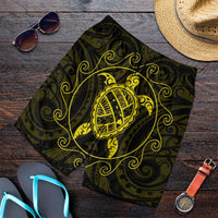 Hawaiian Map Turtle Wave Polynesian Men's Shorts Yellow - AH Art - Polynesian Pride