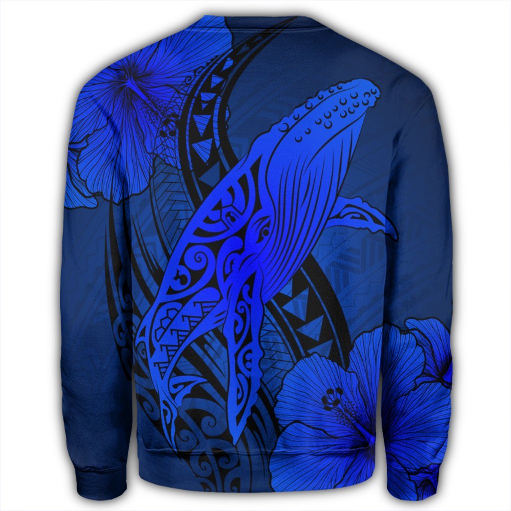 Hawaiian Map Whale Swim Hibiscus Polynesian Sweatshirt - Blue - AH - Polynesian Pride
