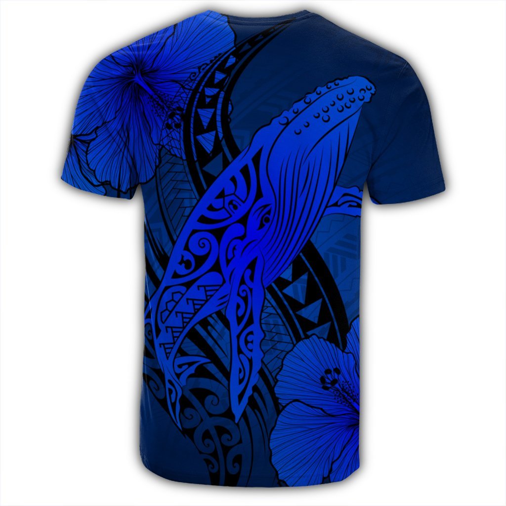 Hawaiian Map Whale Swim Hibiscus Polynesian T Shirt Blue AH - Polynesian Pride