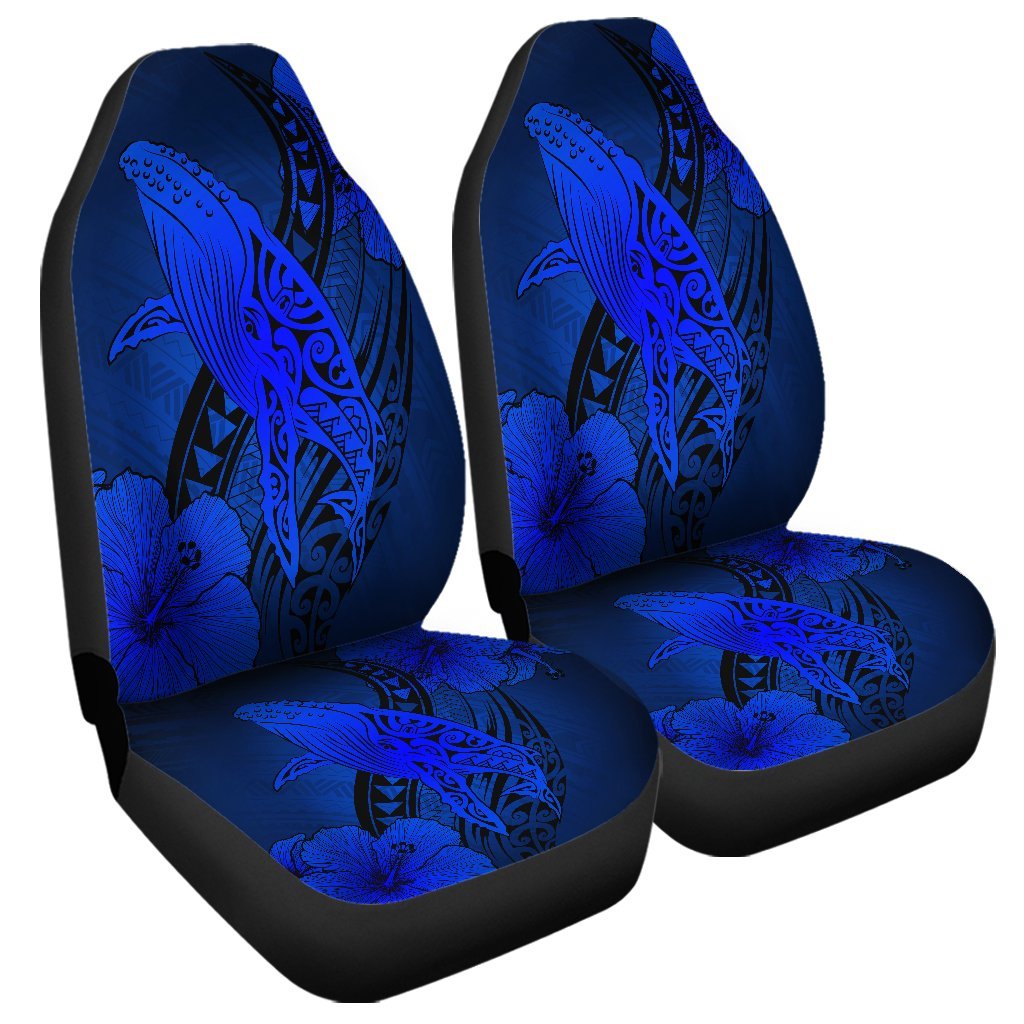 Hawaiian Map Whale Swim Hibiscus Polynesian Car Seat Covers - Blue - AH Universal Fit Black - Polynesian Pride