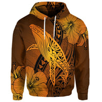 Custom Hawaiian Map Whale Swim Hibiscus Polynesian Hoodie Orange - Polynesian Pride