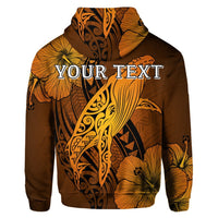 Custom Hawaiian Map Whale Swim Hibiscus Polynesian Hoodie Orange - Polynesian Pride