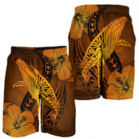 Hawaiian Map Whale Swim Hibiscus Polynesian Men's Shorts - Orange - AH - Polynesian Pride