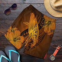 Hawaiian Map Whale Swim Hibiscus Polynesian Men's Shorts - Orange - AH Art - Polynesian Pride