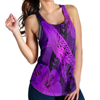 Hawaiian Map Whale Swim Hibiscus Polynesian Racerback Tank - Purple - AH - Polynesian Pride
