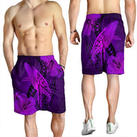Hawaiian Map Whale Swim Hibiscus Polynesian Men's Shorts - Purple - AH - Polynesian Pride