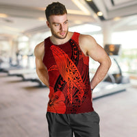 Hawaiian Map Whale Swim Hibiscus Polynesian Tank Top - Red - AH - Polynesian Pride