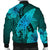 Hawaiian Map Whale Swim Hibiscus Polynesian Bomber Jacket - Turquoise - AH - Polynesian Pride