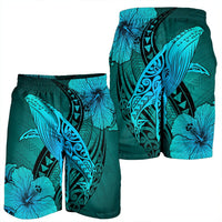 Hawaiian Map Whale Swim Hibiscus Polynesian Men's Shorts - Turquoise - AH - Polynesian Pride