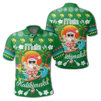 Hawaiian Mele Kalikimaka Santa Claus Pattern Christmas Polo Shirt Green Labo Style Unisex Green - Polynesian Pride