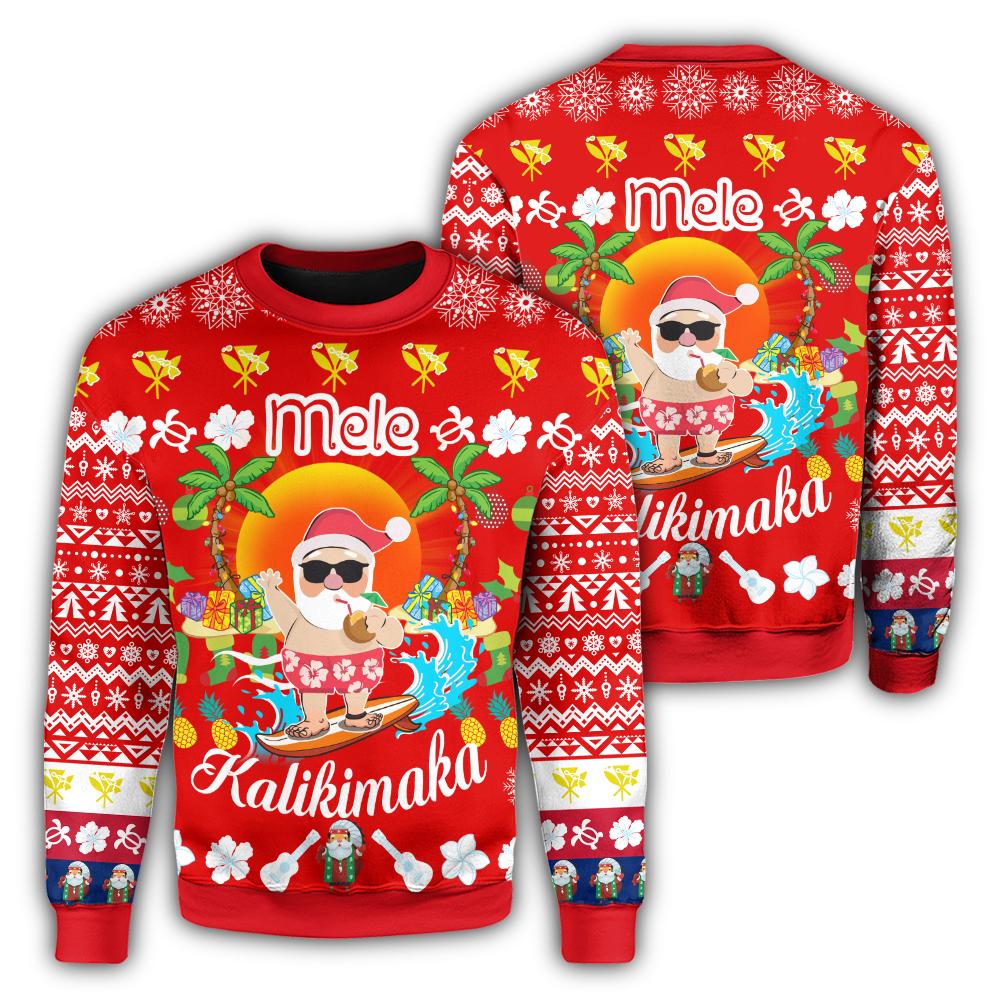 Hawaiian Mele Kalikimaka Santa Claus Pattern Christmas Sweatshirt - Red - Labo Style - AH Unisex Red - Polynesian Pride