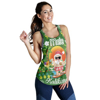 Hawaiian Mele Kalikimaka Santa Claus Pattern Christmas Women's Racerback Tank - Green - Labo Style - AH - Polynesian Pride