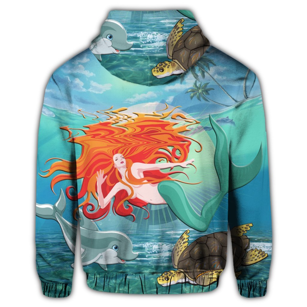 Hawaiian Mermaid Turtle Dolphin Polynesian Hoodie - Polynesian Pride