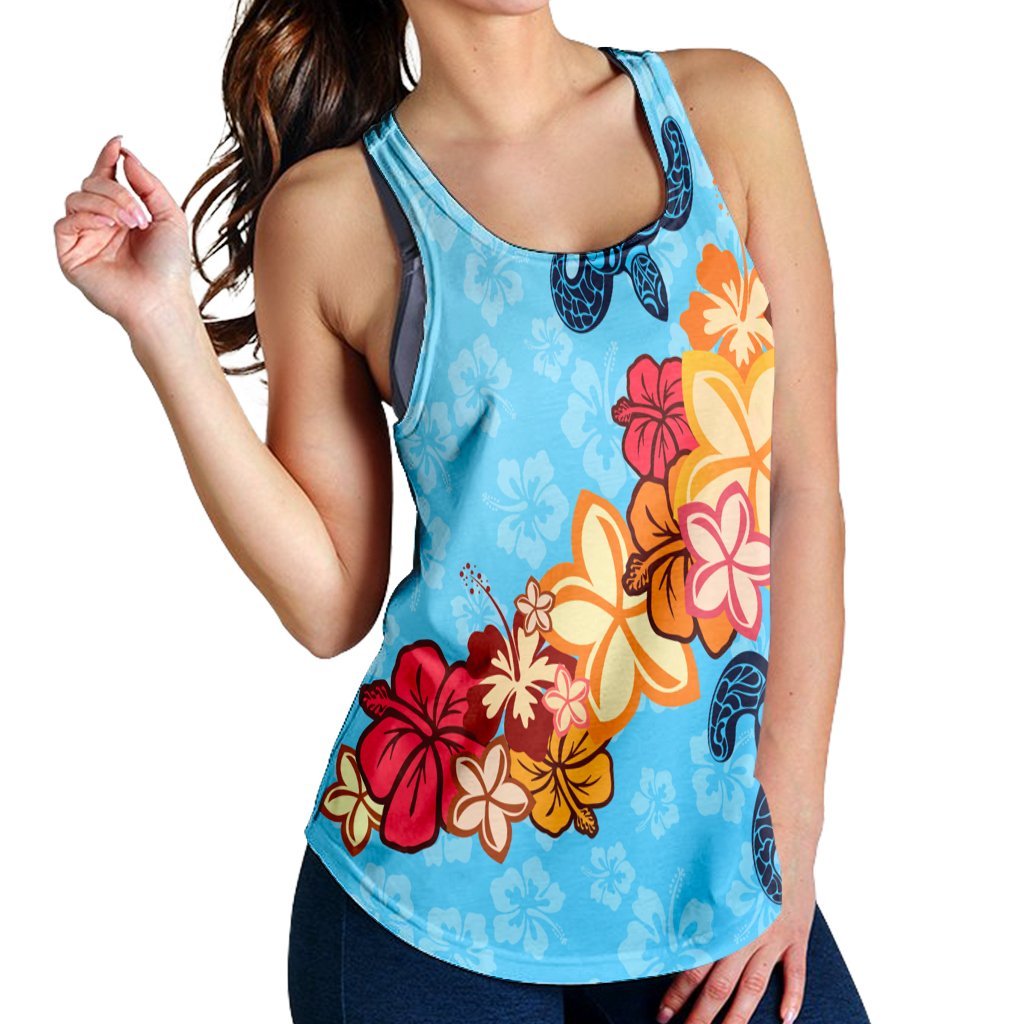 Hawaiian Ocean Turtle Plumeria And Hibiscus Polynesian Racerback Tank - AH - Polynesian Pride