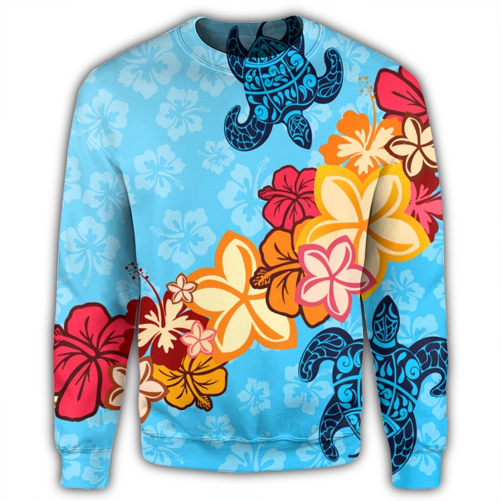 Hawaiian Ocean Turtle Plumeria And Hibiscus Polynesian Sweatshirt - AH - Polynesian Pride