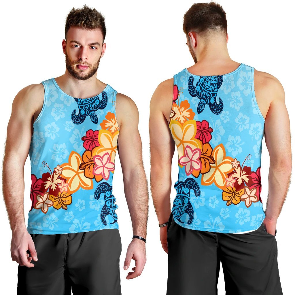 Hawaiian Ocean Turtle Plumeria And Hibiscus Polynesian Tank Top - AH - Polynesian Pride
