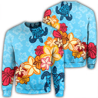 Hawaiian Ocean Turtle Plumeria And Hibiscus Polynesian Sweatshirt - AH Unisex Black - Polynesian Pride
