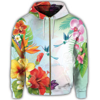 Hawaiian Orchids Strelitzia Hibiscus Plumeria Hummingbirds Polynesian Zip Hoodie - Polynesian Pride