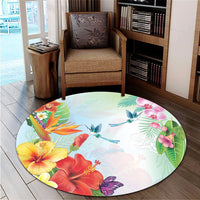 Hawaiian Orchids Strelitzia Hibiscus Plumeria Hummingbirds Polynesian Round Carpet - AH - Polynesian Pride
