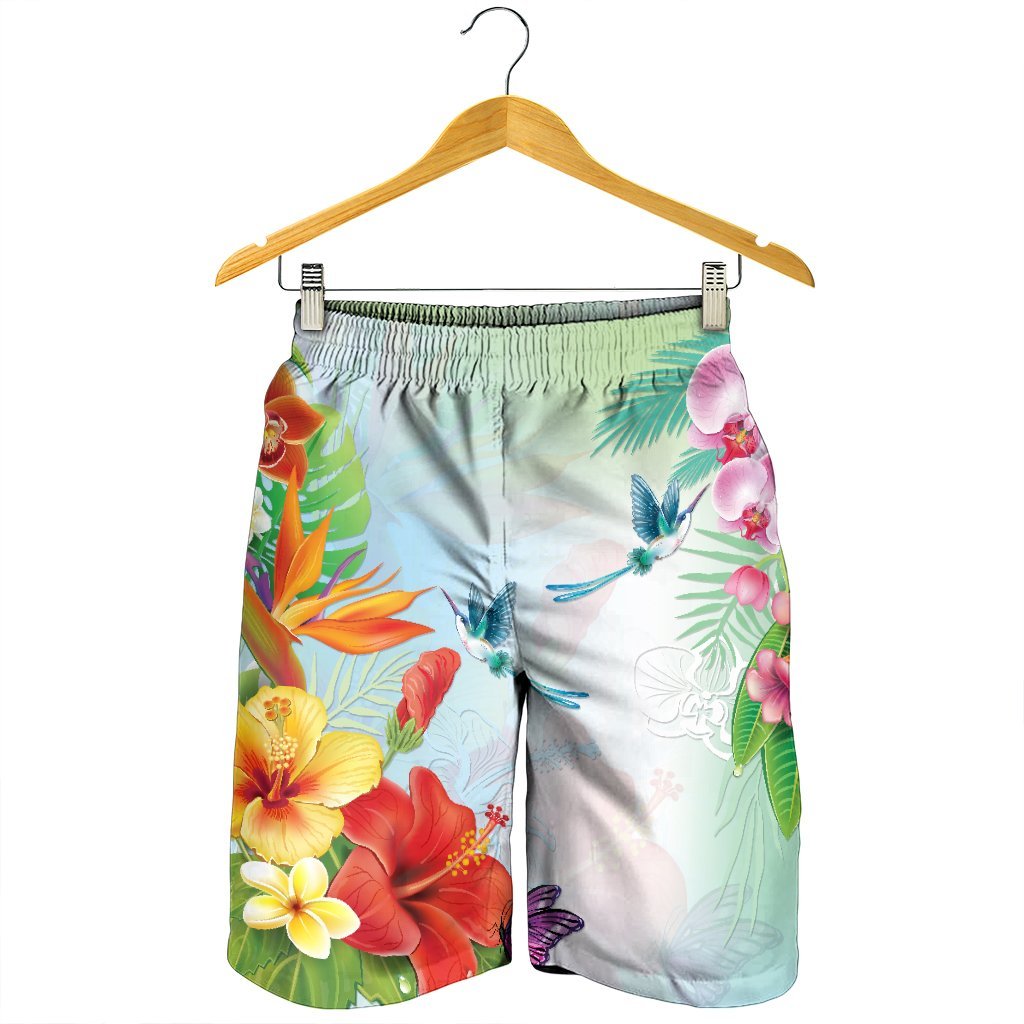 Hawaiian Orchids Strelitzia Hibiscus Plumeria Hummingbirds Polynesian Men's Shorts - AH - Polynesian Pride