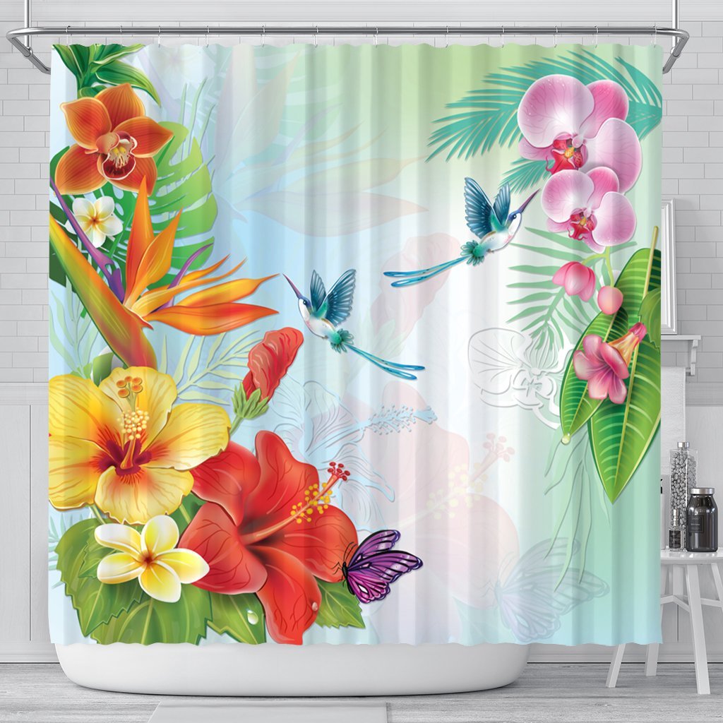 hawaiian-orchids-strelitzia-hibiscus-plumeria-hummingbirds-polynesian-shower-curtain-ah