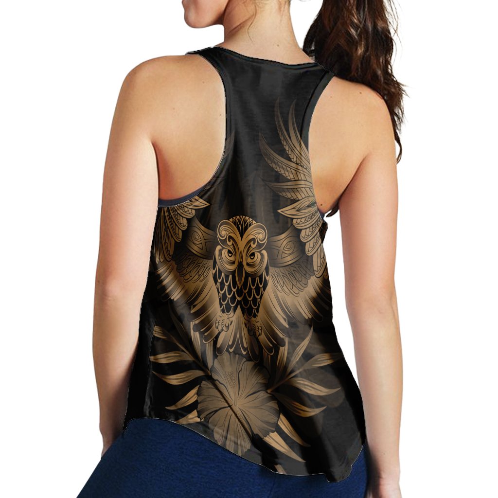 Hawaiian Owl Hibiscus Plumeria Polynesian Racerback Tank - Gold - AH - Polynesian Pride