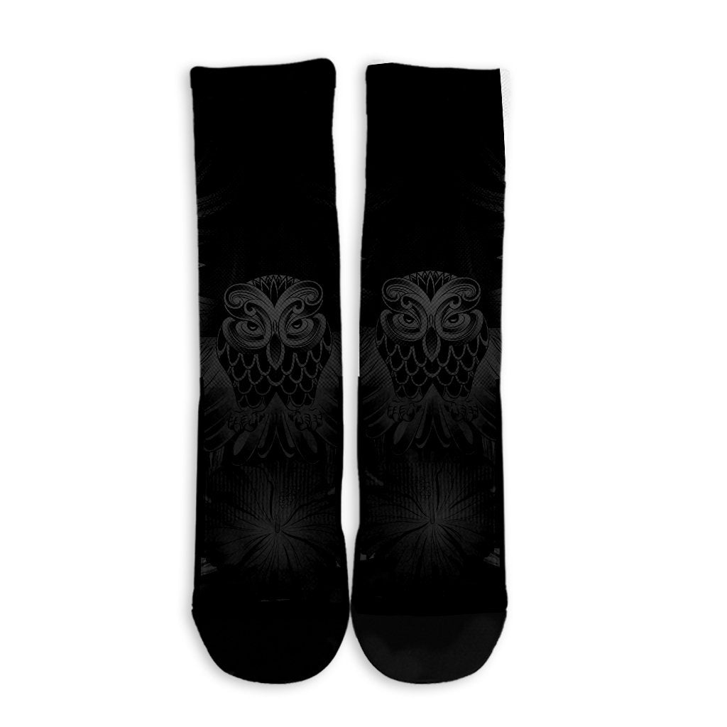 Hawaiian Owl Hibiscus Plumeria Polynesian Crew Socks - Gray - AH - Polynesian Pride