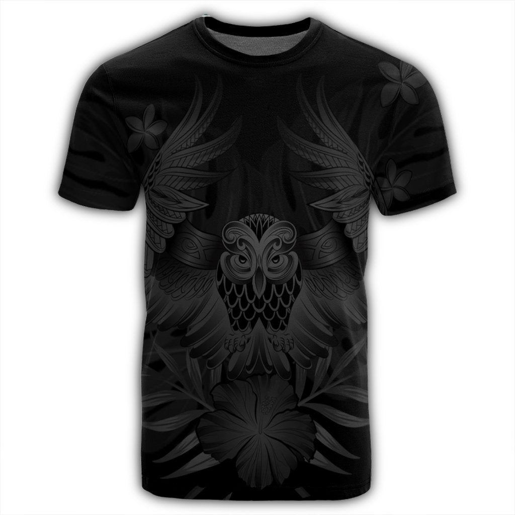 Hawaiian Owl Hibiscus Plumeria Polynesian T Shirt Gray AH - Polynesian Pride