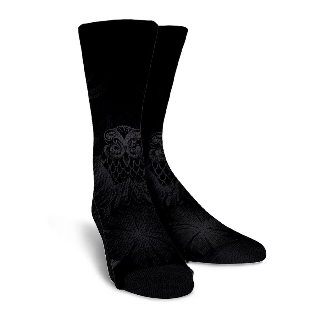 Hawaiian Owl Hibiscus Plumeria Polynesian Crew Socks - Gray - AH - Polynesian Pride