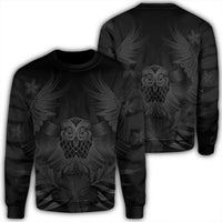 Hawaiian Owl Hibiscus Plumeria Polynesian Sweatshirt - Gray - AH Unisex Black - Polynesian Pride