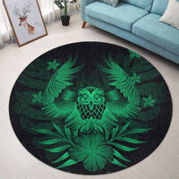 Hawaiian Owl Hibiscus Plumeria Polynesian Round Carpet - Green - AH - Polynesian Pride