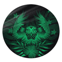 Hawaiian Owl Hibiscus Plumeria Polynesian Round Carpet - Green - AH Round Carpet Luxurious Plush - Polynesian Pride