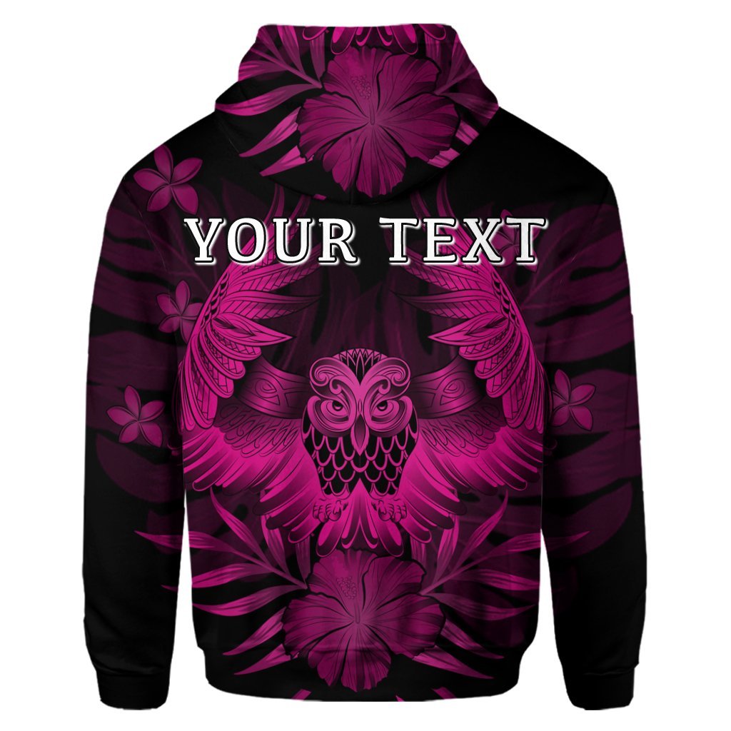 Custom Hawaiian Owl Hibiscus Plumeria Polynesian Hoodie Pink - Polynesian Pride