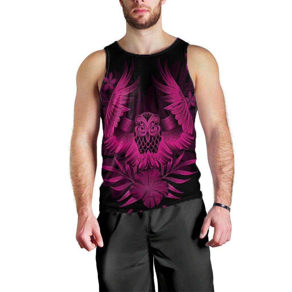 Hawaiian Owl Hibiscus Plumeria Polynesian Tank Top - Pink - AH Black - Polynesian Pride