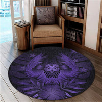 Hawaiian Owl Hibiscus Plumeria Polynesian Round Carpet - Purple - AH - Polynesian Pride