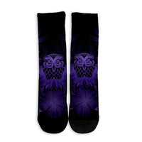 Hawaiian Owl Hibiscus Plumeria Polynesian Crew Socks - Purple - AH - Polynesian Pride