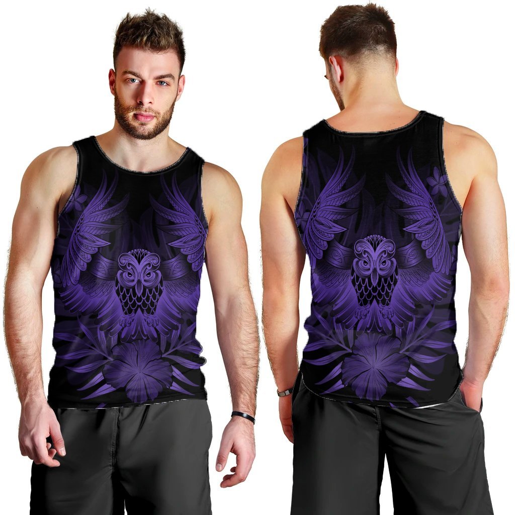 Hawaiian Owl Hibiscus Plumeria Polynesian Tank Top - Purple - AH - Polynesian Pride