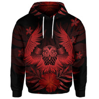 Custom Hawaiian Owl Hibiscus Plumeria Polynesian Hoodie Red - Polynesian Pride