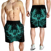 Hawaiian Owl Hibiscus Plumeria Polynesian Men's Shorts - Turquoise - AH - Polynesian Pride