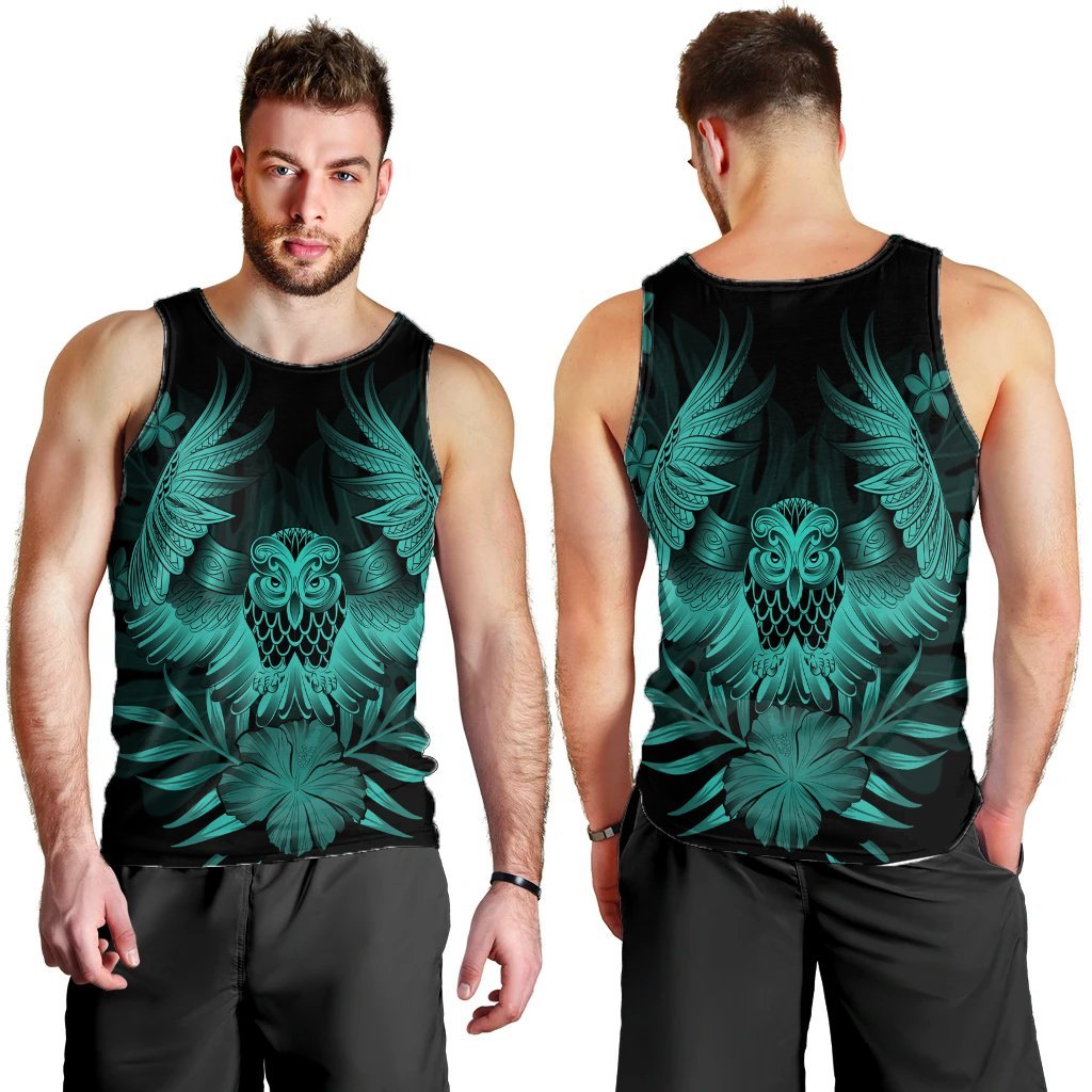 Hawaiian Owl Hibiscus Plumeria Polynesian Tank Top - Turquoise - AH - Polynesian Pride